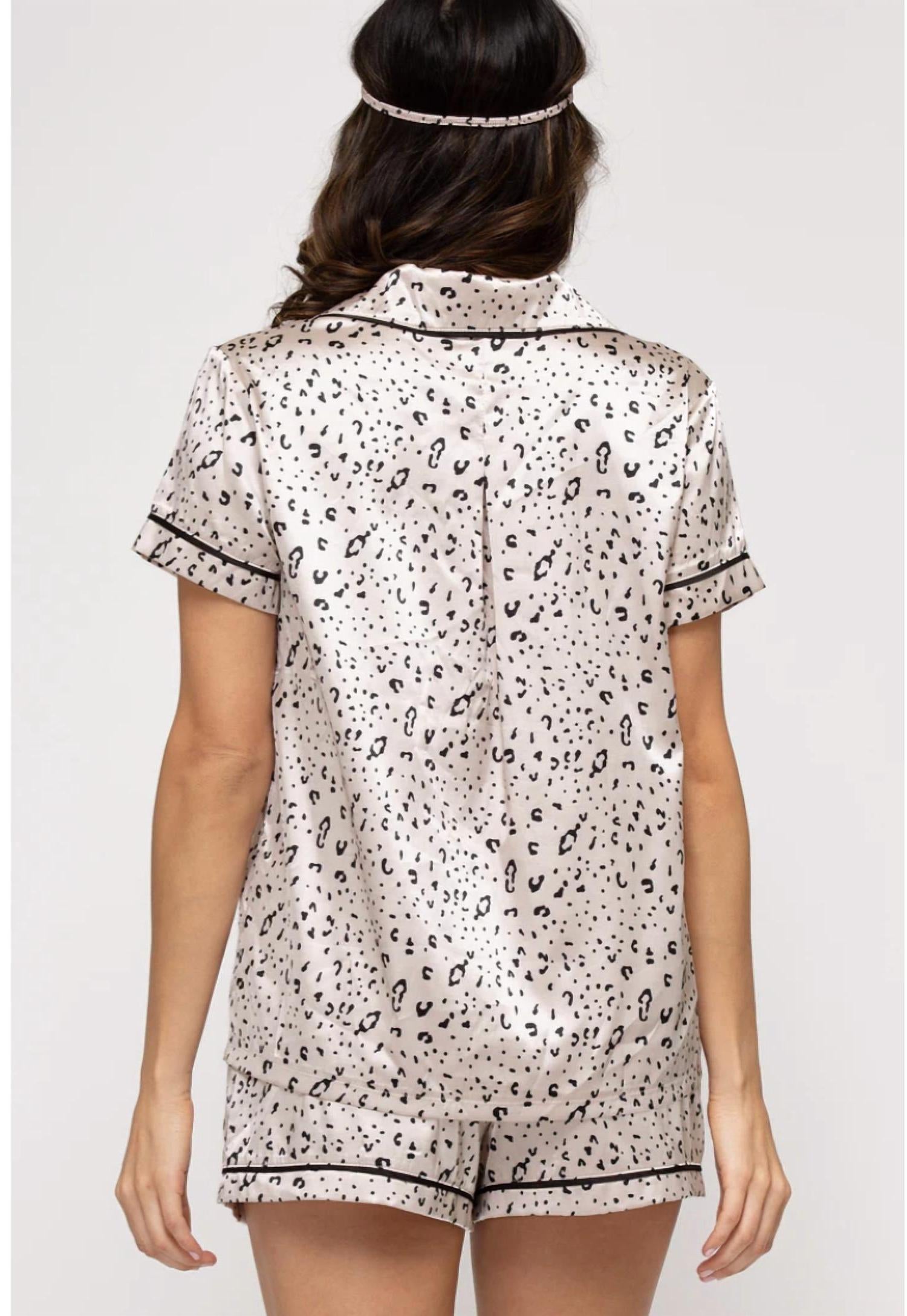 She + Sky 3 piece satin animal print pajama set Misty Pink