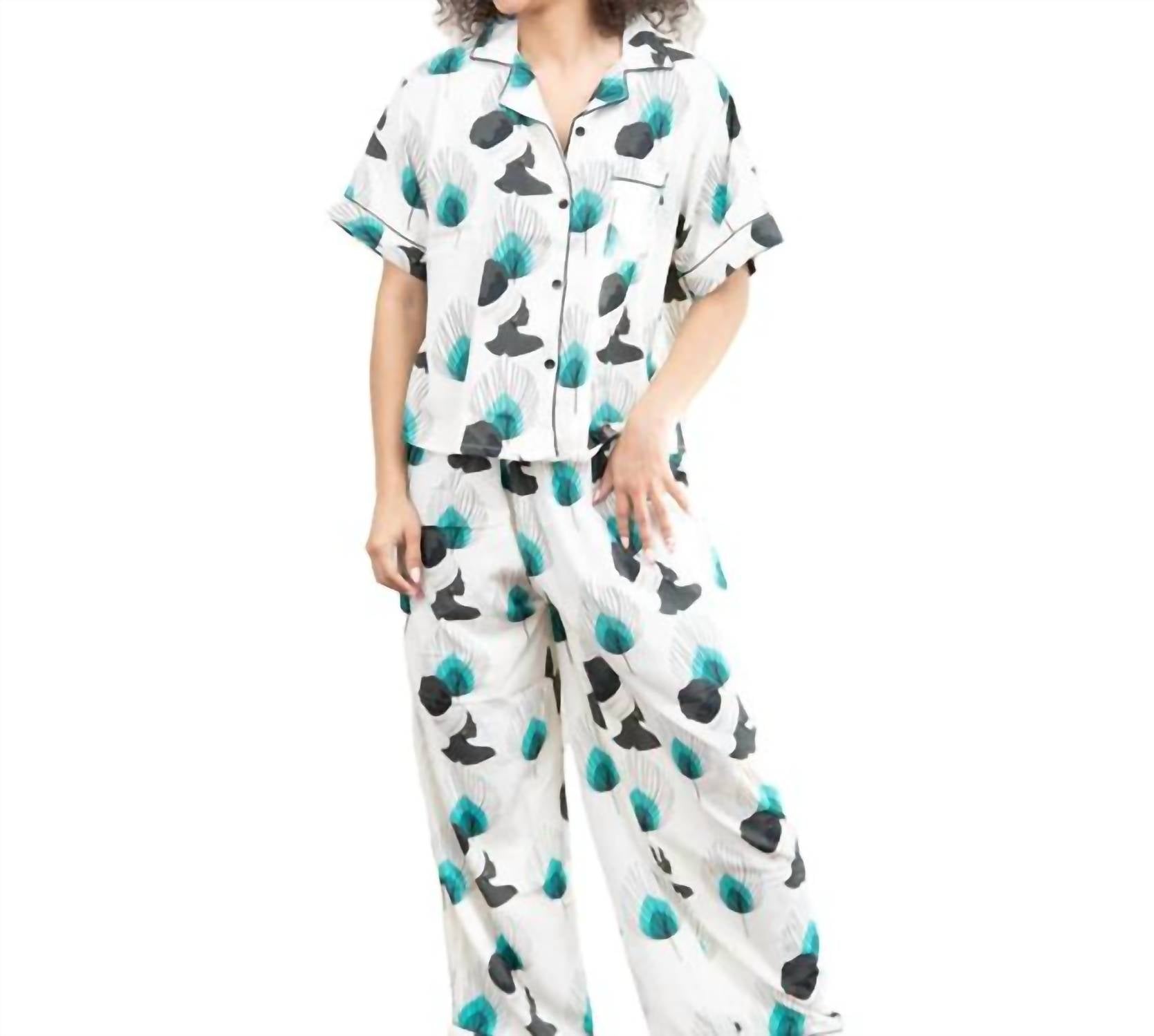 Izzy & Liv women's botanical feathers pajama set in Cream