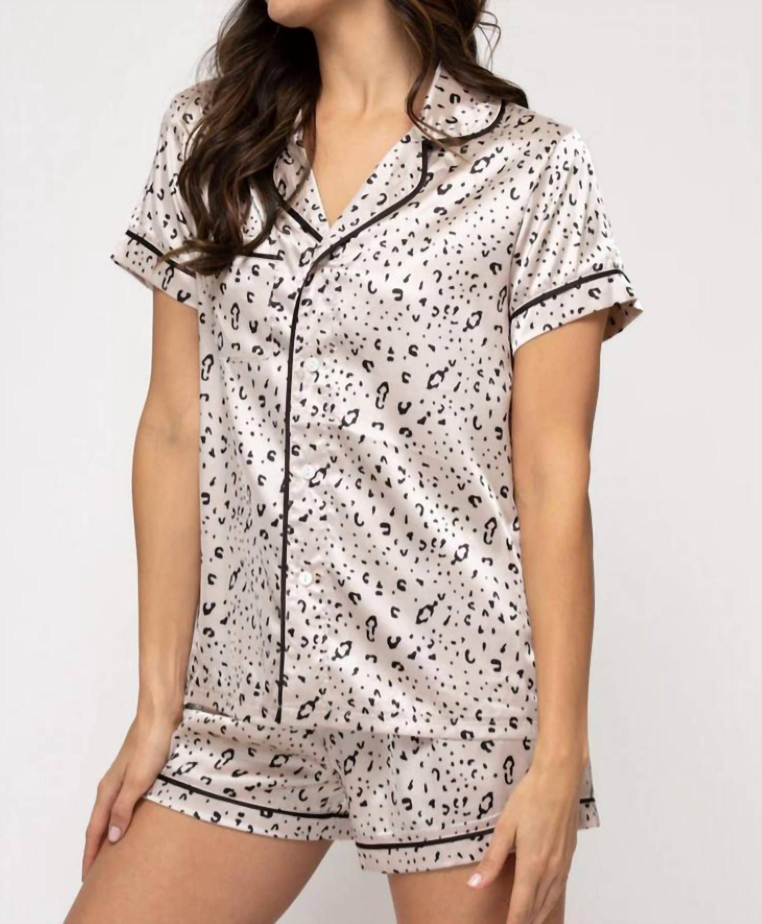 She + Sky 3 piece satin animal print pajama set Misty Pink