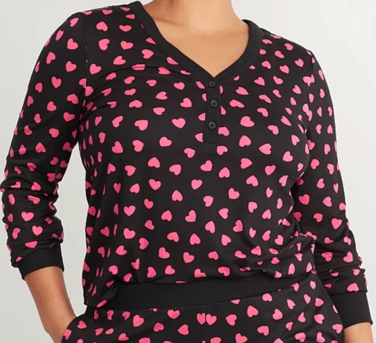Nwt $78 Kate Spade SOFT Black/Pink HEARTS  2 Pc Top & Jogger Pants Pajama Set XL