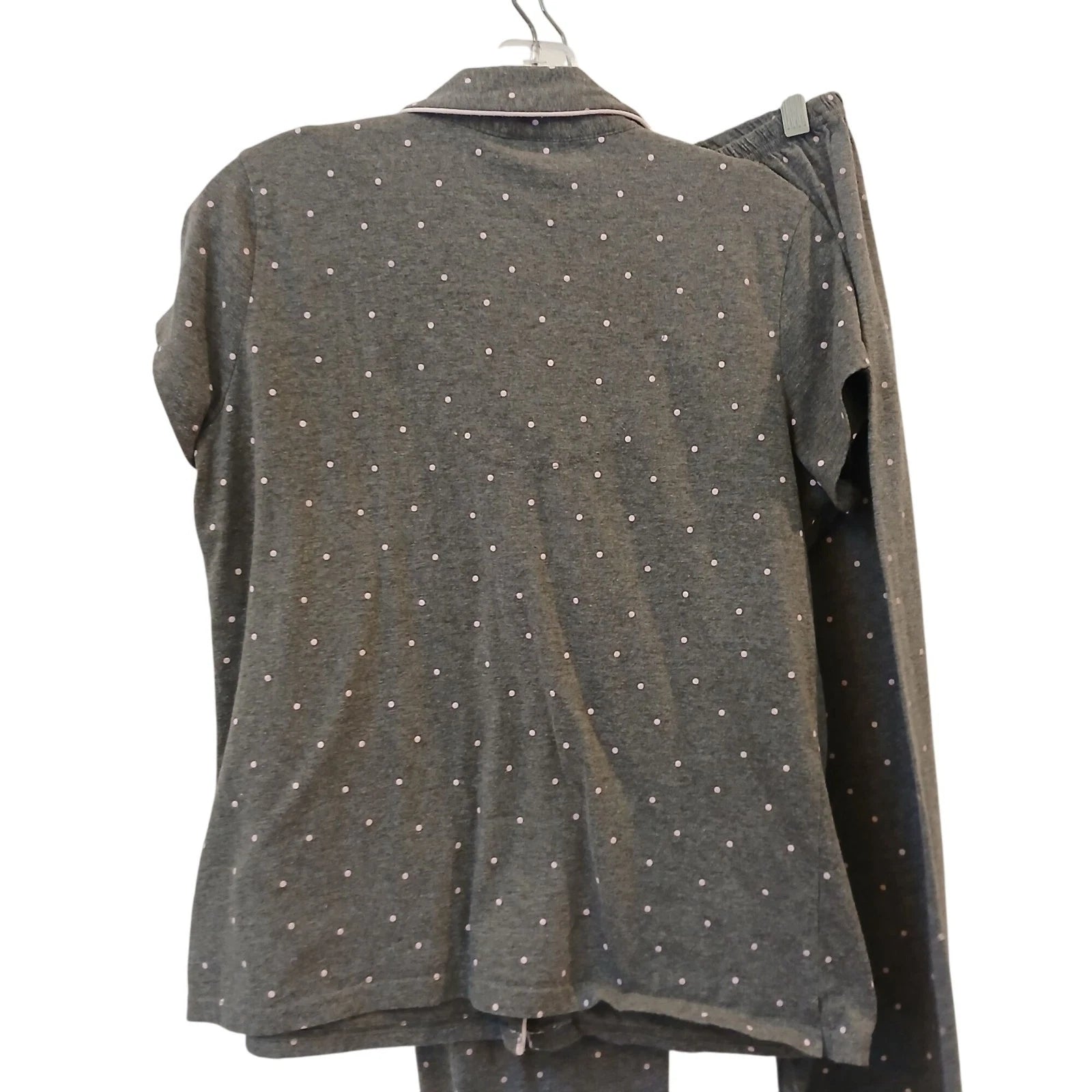 Laura Ashley Womens Medium Gray Pajama Set Polka Dots Piping Short SleeveTop V38