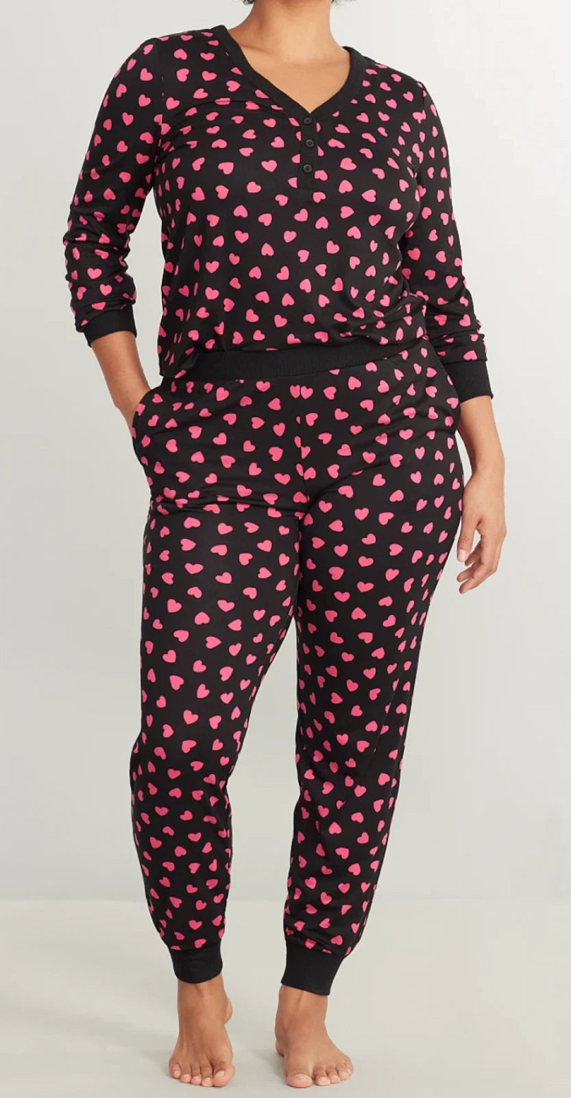 Nwt $78 Kate Spade SOFT Black/Pink HEARTS  2 Pc Top & Jogger Pants Pajama Set XL