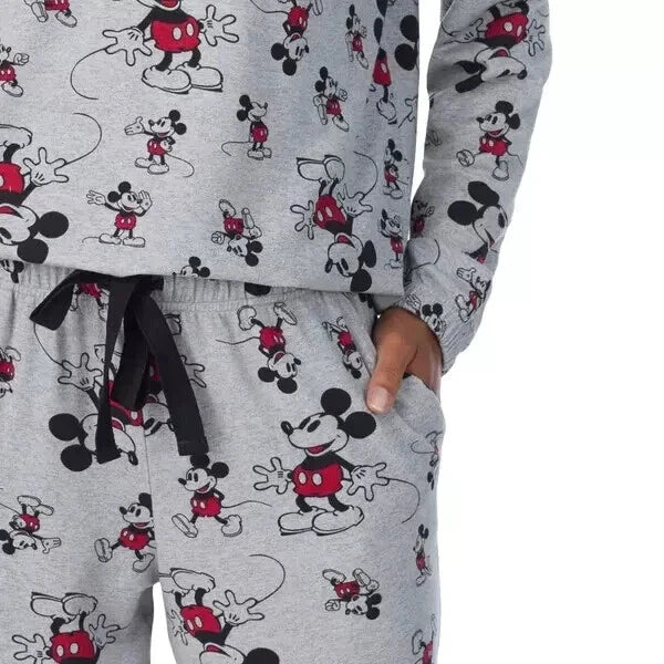 NEW Womens Disney Mickey Mouse Gray Soft Jogger 2-Piece Lounge Pajama Set LARGE