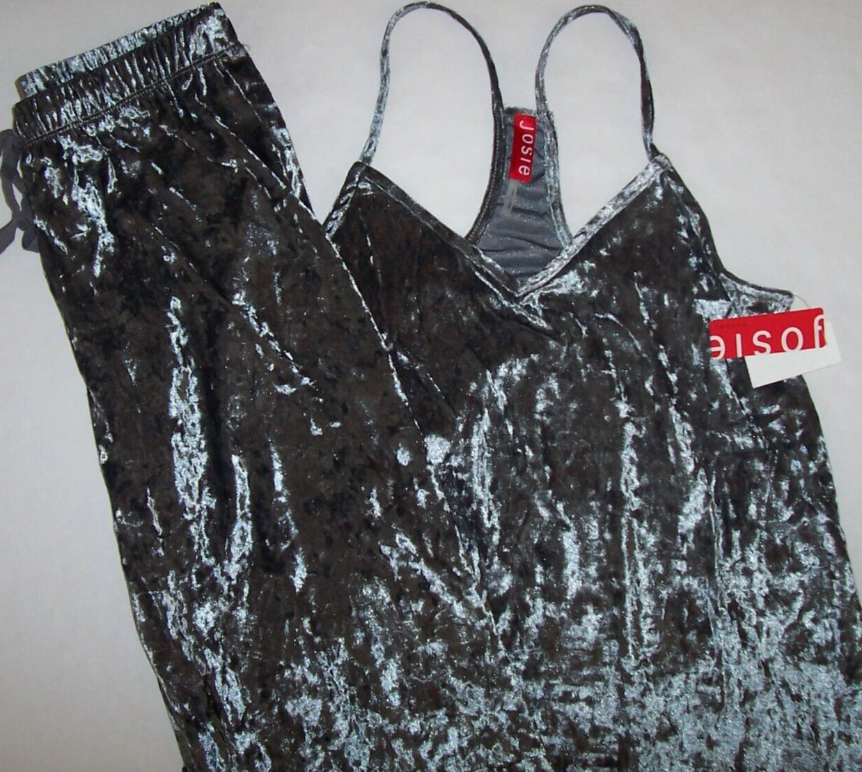 NWT Josie Natori GRANITE GRAY VELVET CRUSH Soft Pajama/Lounge Set S GORGEOUS