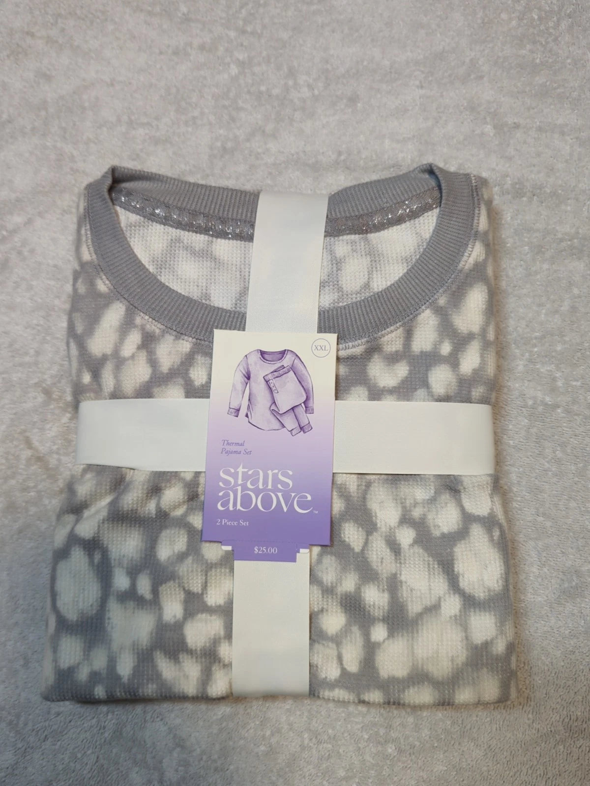 βοΈ Stars Above  Thermal Pajama Set Leopard Print 2 piece Gray White XXL π