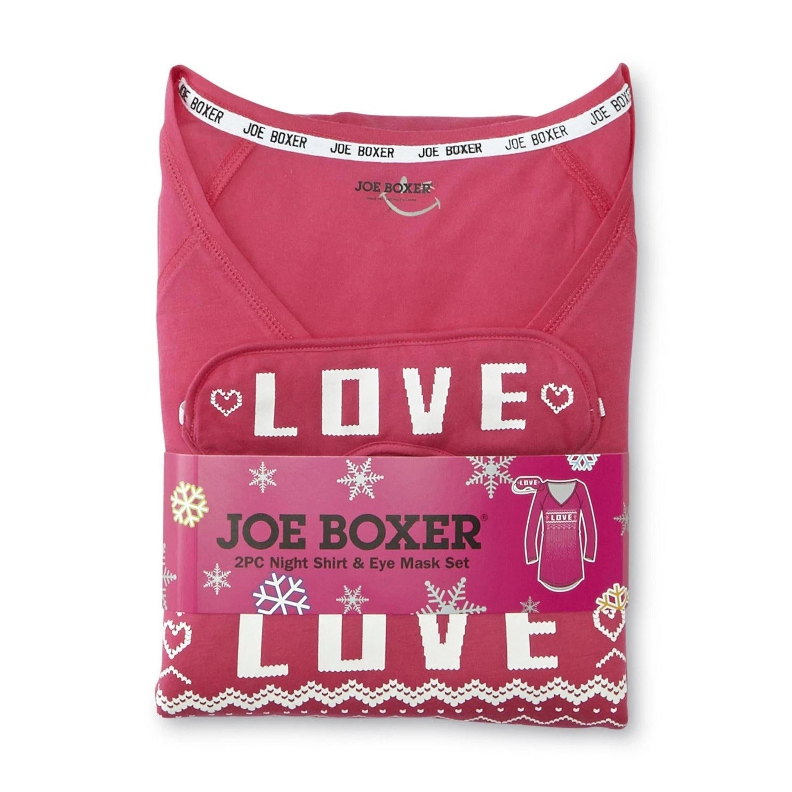 Joe Boxer Women's LOVE Hearts Night Shirt & Eye Mask 2-pc Set  Pink 2X