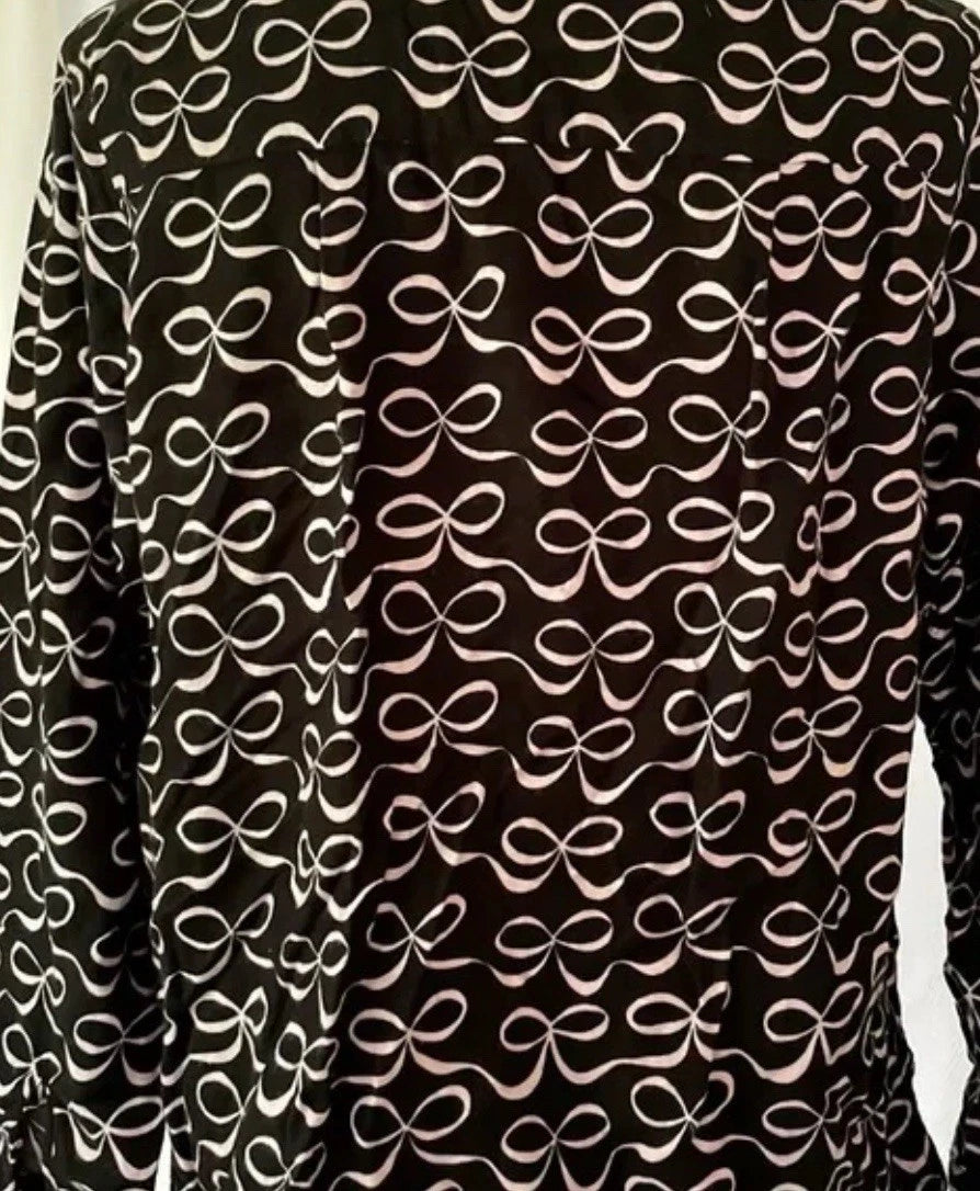Kate Spade Pajama Set Woman Large Black Ribbon Collar Top & Long Pants