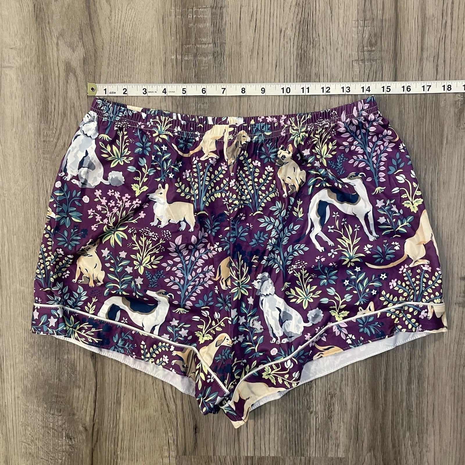 NIP Purple Dog Print Pajama Set Shorts Collared Button Front Top Amethyst NEW! L