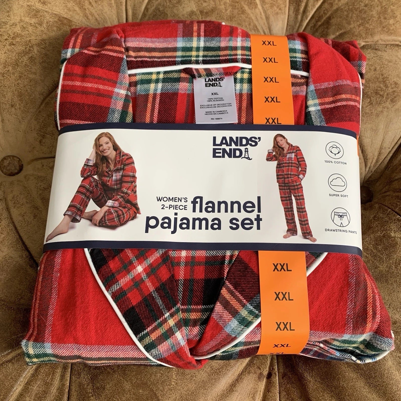 Land’s End Women’s 2 Piece Soft Flannel Pajama Set Size XL Draw String Waist. T