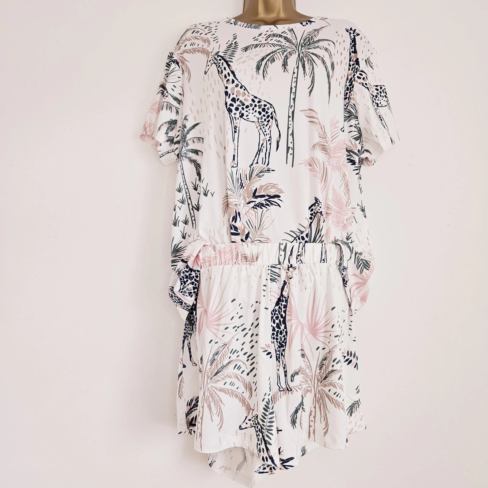 NEW JD Williams Plus Size 16-34 Giraffe Palm Print Pyjama 2 Piece Set Top Shorts