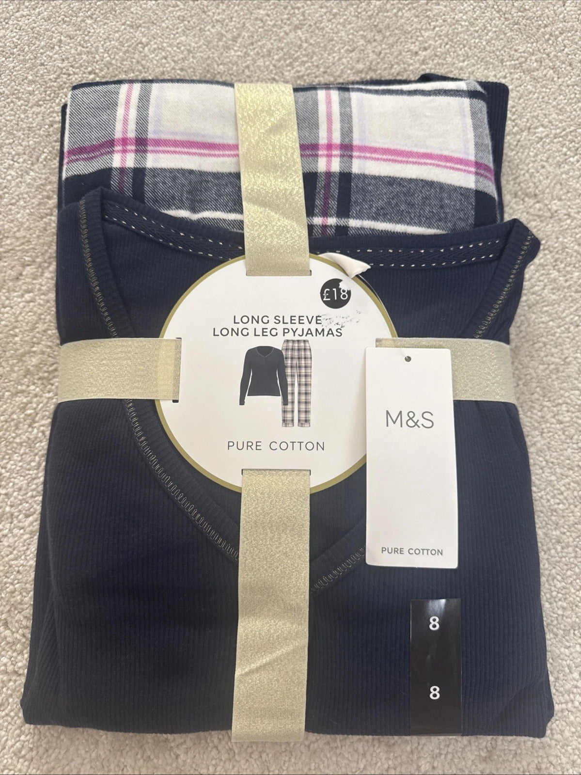 Marks and Spencer Pure Cotton Long Sleeve Long Leg Pyjamas Size 8