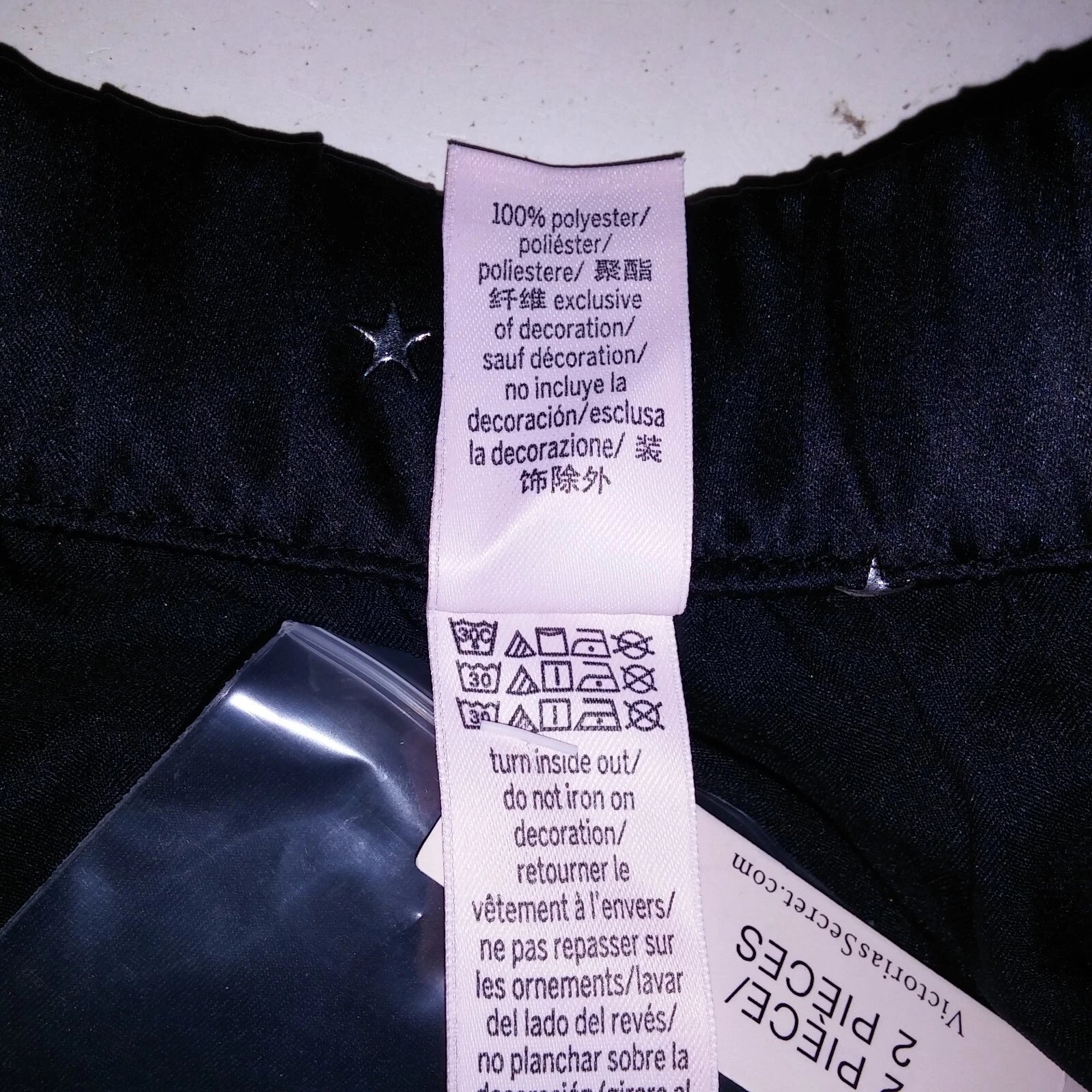 Victoria Secret Pajama Set Sleepwear XL Black Silver Stars Satin Long Sleeve New