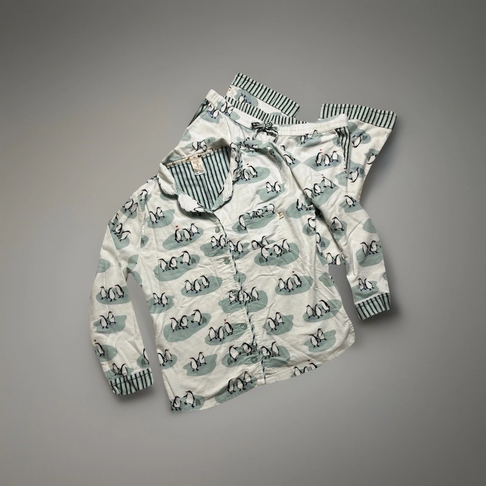 Munki Munki Pajama Set Penguines Top Bottoms Comfy Cozy Flannel Jammies Relax Pj