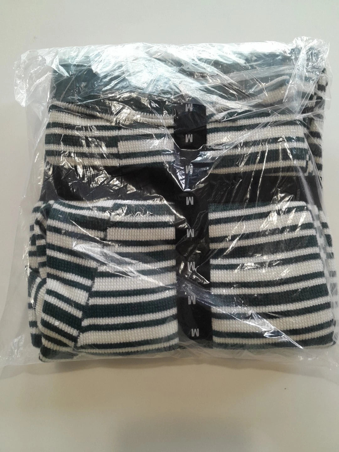 Victoria’s Secret Pink 2PC Thermal Pajama Set Green & White Stripes Size M NWT