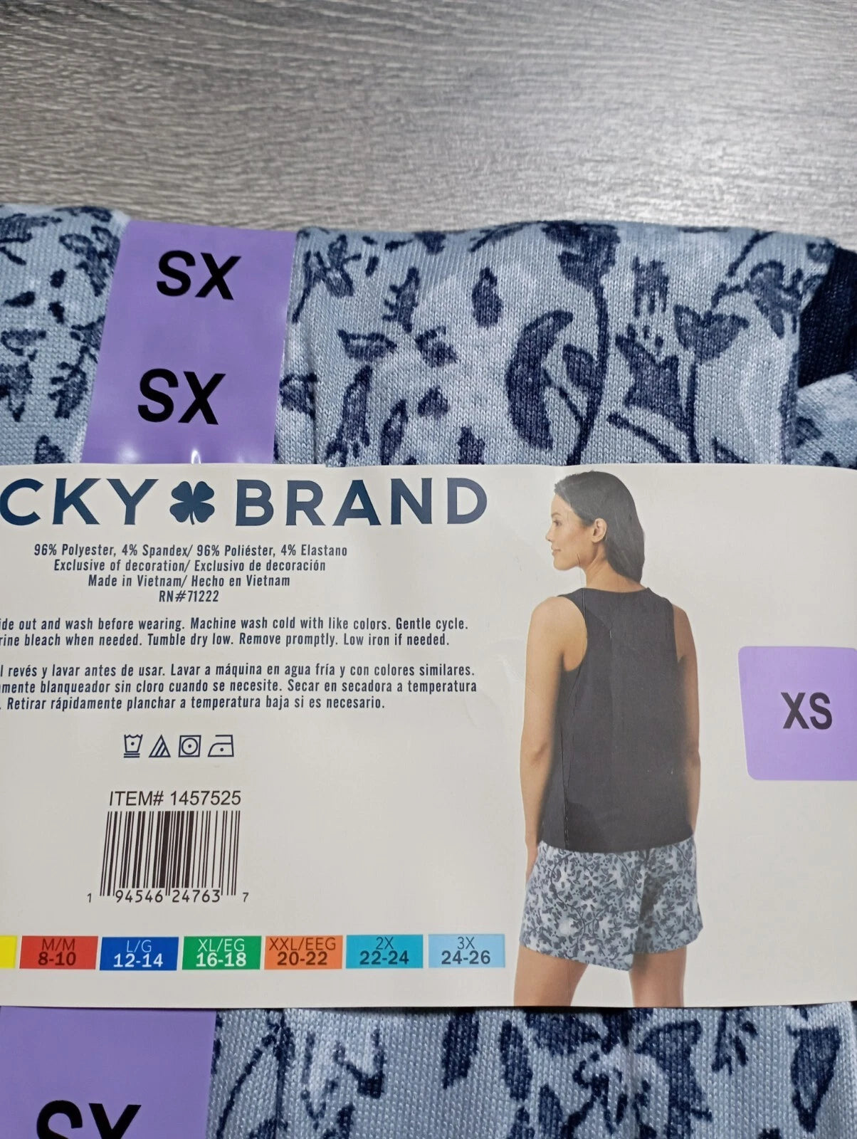 Lucky Brand Pajama Set Womens XS *4PC* Blue Floral Tee Tank Shorts Pants