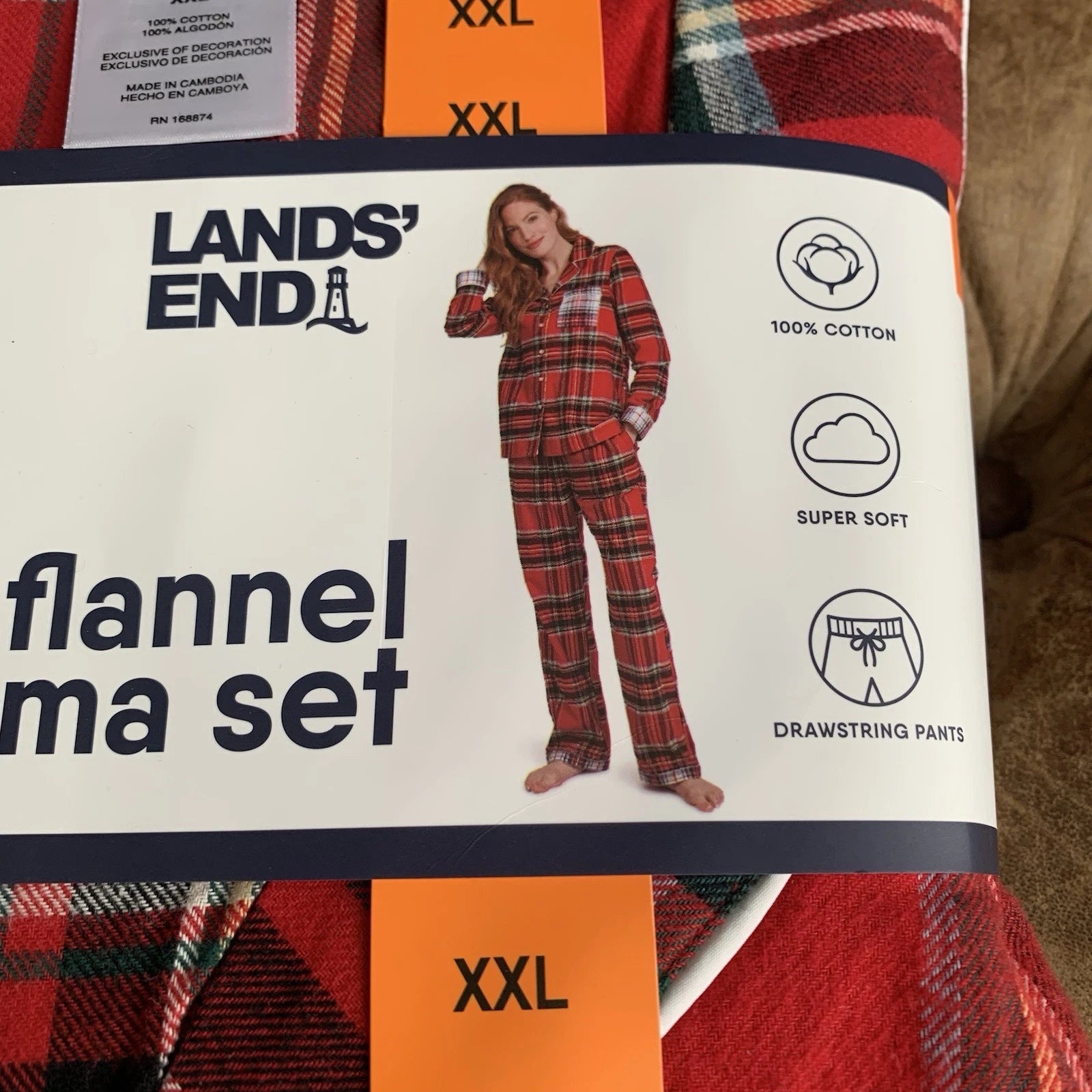 Land’s End Women’s 2 Piece Soft Flannel Pajama Set Size XL Draw String Waist. T