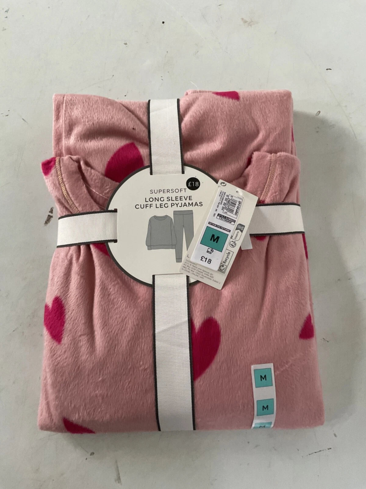 LADIES FLEECE HEART PRINT PYJAMAS SET PINK MIX COLOUR LARGE SIZE