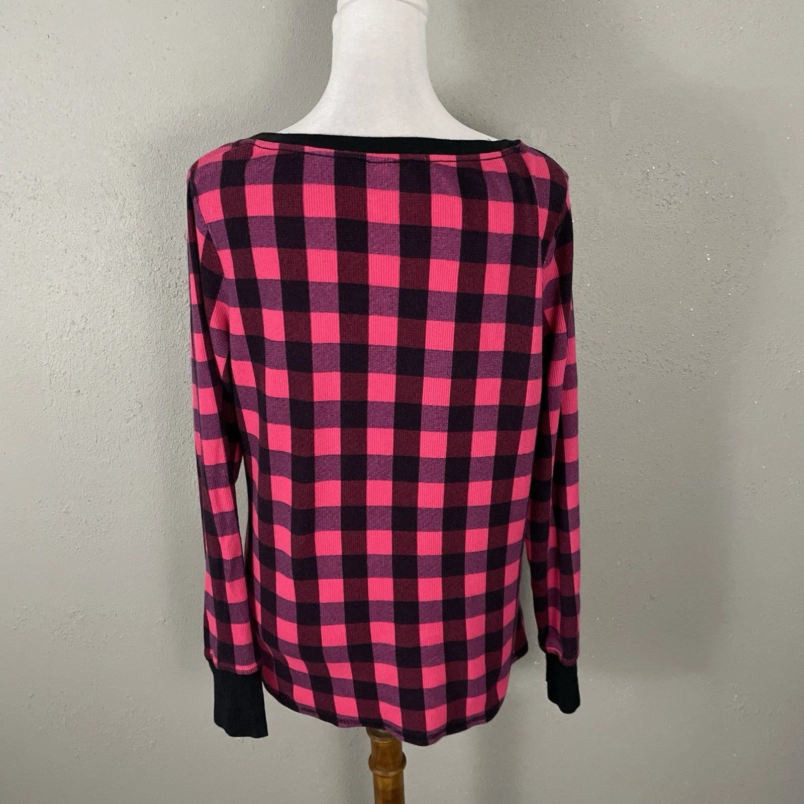 Victorias Secret Pajama Set Size S Pink Black Check Thermal Knit Sleep Lounge