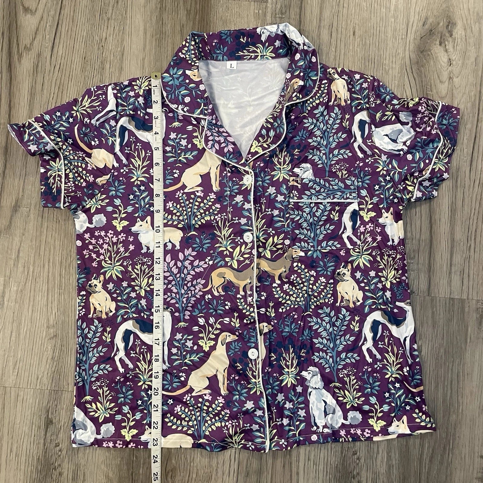 NIP Purple Dog Print Pajama Set Shorts Collared Button Front Top Amethyst NEW! L