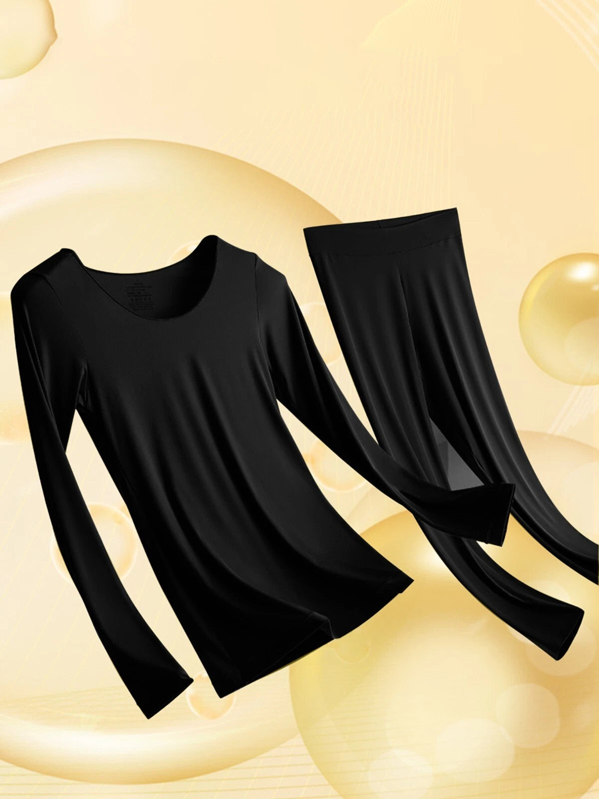 Women Ultra Thin High Elasticity Thermal Long Johns Underwear Top&Bottom 2PC Set