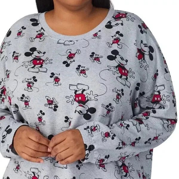 NEW Womens Disney Mickey Mouse Gray Soft Jogger 2-Piece Lounge Pajama Set LARGE