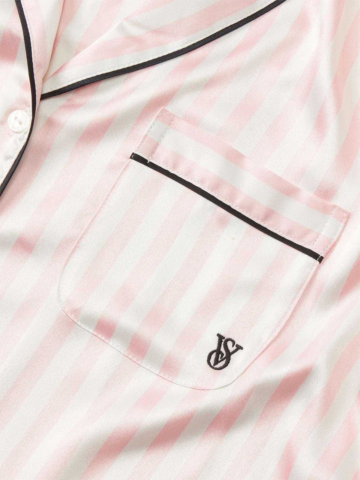 NEW Victoria’s Secret Satin Short Set Pajama Pj’s Pink Iconic Stripe Size LG