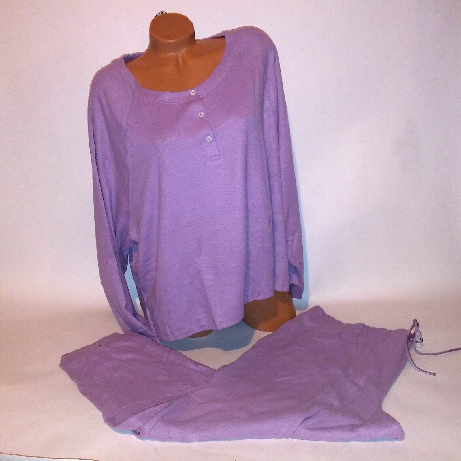 Victoria Secret Pajama Set XXL Top & Bottom Purple Glow Waffle Henley Jogger New