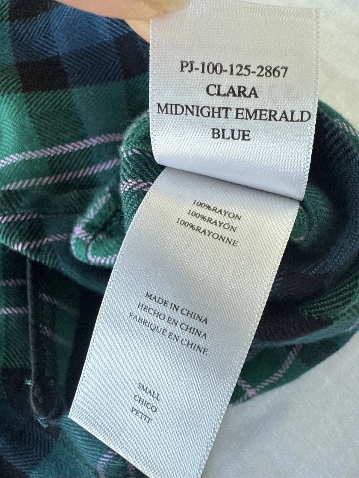 NEW $168 Rails Clara Midnight Emerald Blue Plaid Long Sleeve Pajamas Set Small