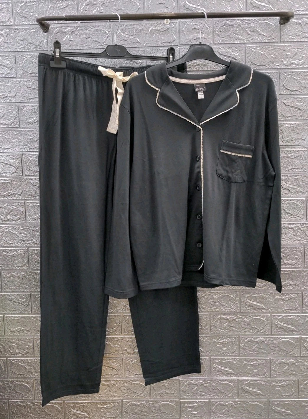 New Felina Jessie Long Sleeve Pajama Set Black Size L
