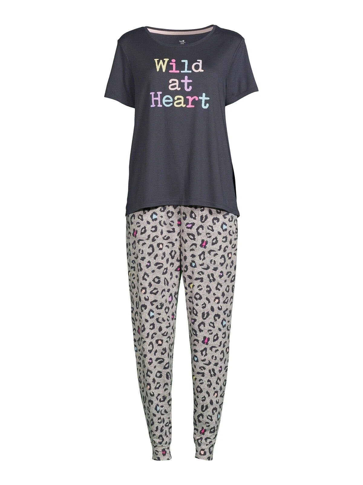 New Secret Treasures Womens Gray Shirt Leopard Jogger  Pajama set Size M