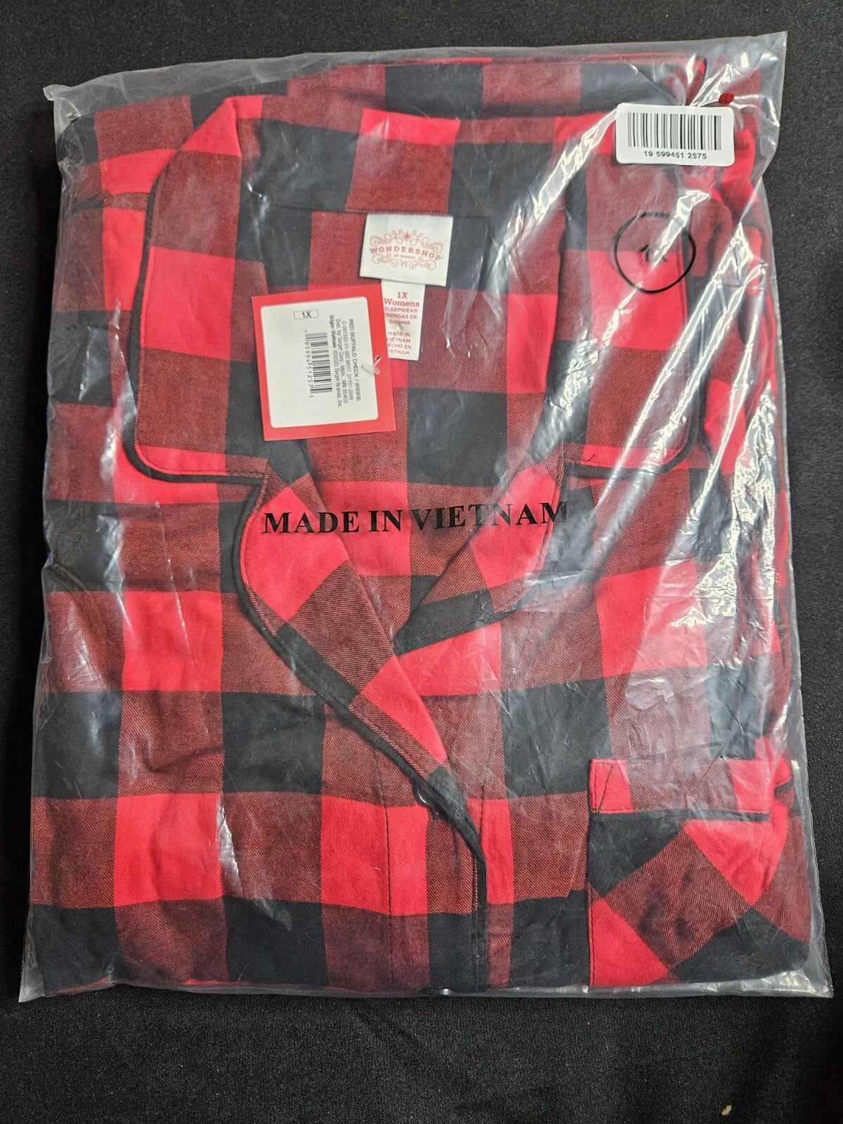 NWT Sealed Womens Size 1X Buffalo Check Red Plaid Flannel Pajamas Set Top Pants