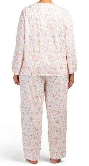 Nwt $60 Aria WATERCOLOR ROSES 2 Pc Long Sleeve Top & Long Pants Pajama Set 2X