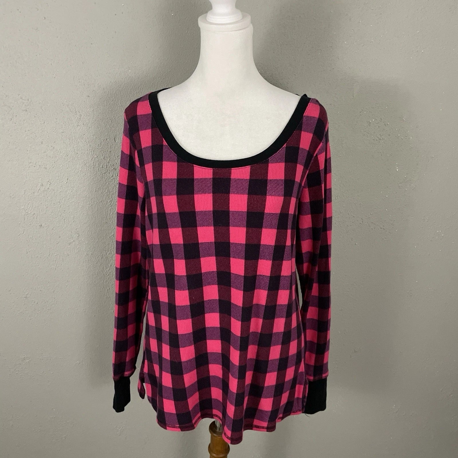 Victorias Secret Pajama Set Size S Pink Black Check Thermal Knit Sleep Lounge