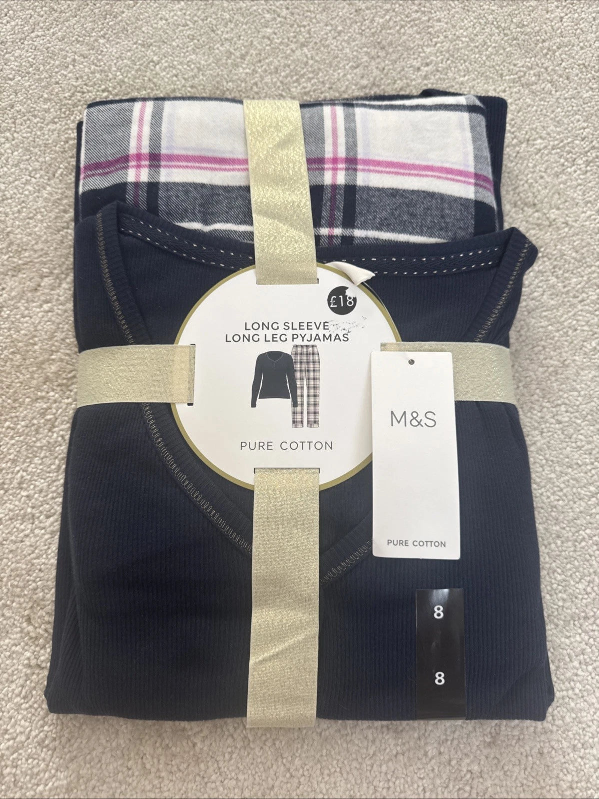 Marks and Spencer Pure Cotton Long Sleeve Long Leg Pyjamas Size 8