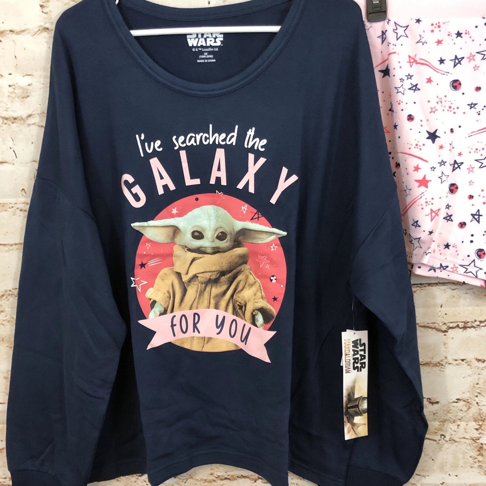 Star wars pajamas set women XL grogu yoda shorts long sleeve top mandalorian NEW