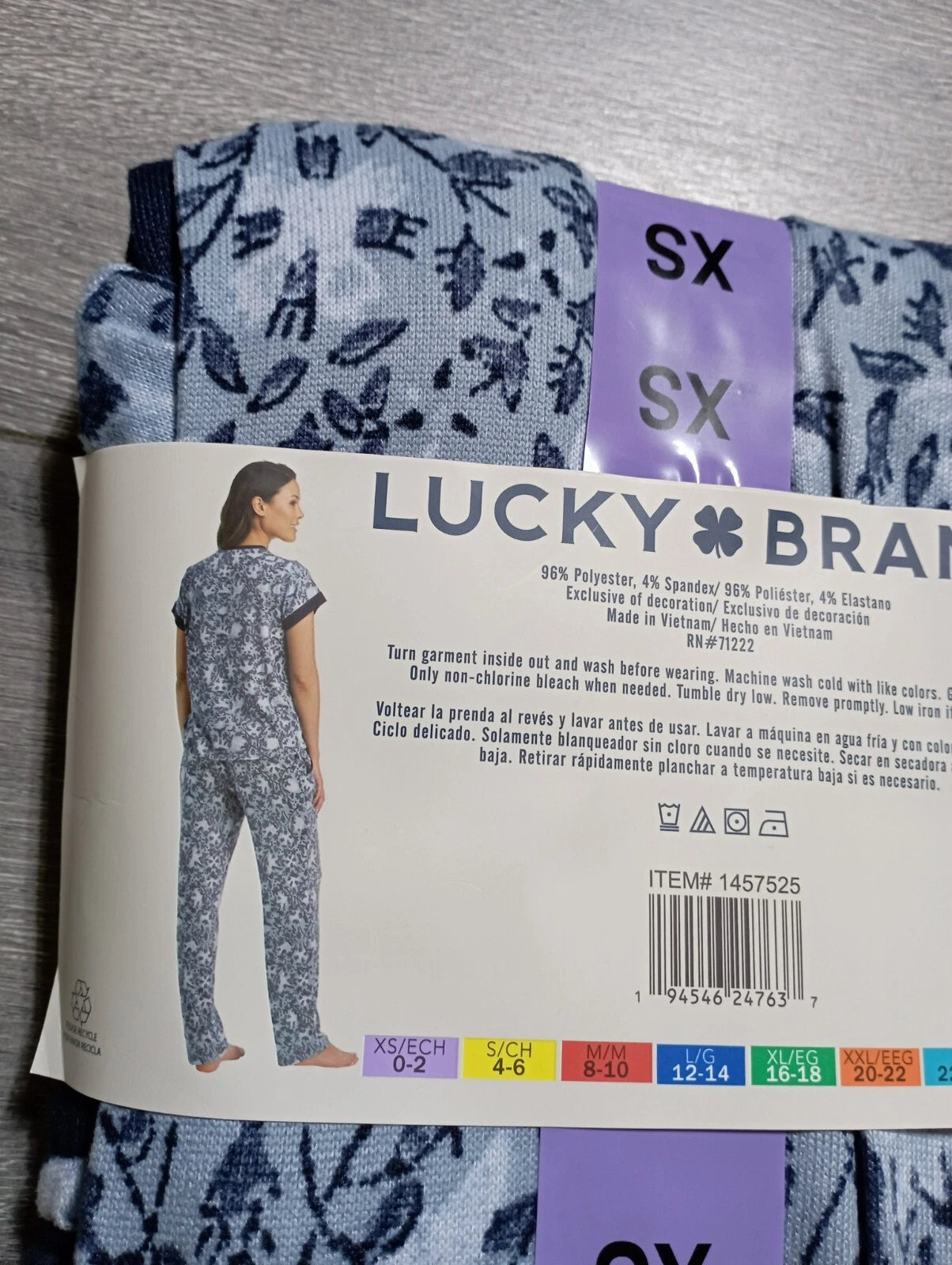 Lucky Brand Pajama Set Womens XS *4PC* Blue Floral Tee Tank Shorts Pants