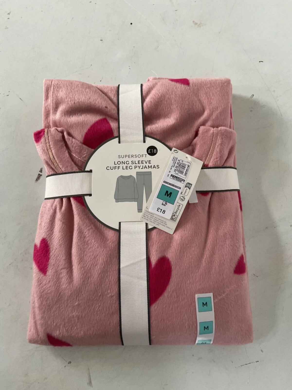 LADIES FLEECE HEART PRINT PYJAMAS SET PINK MIX COLOUR LARGE SIZE