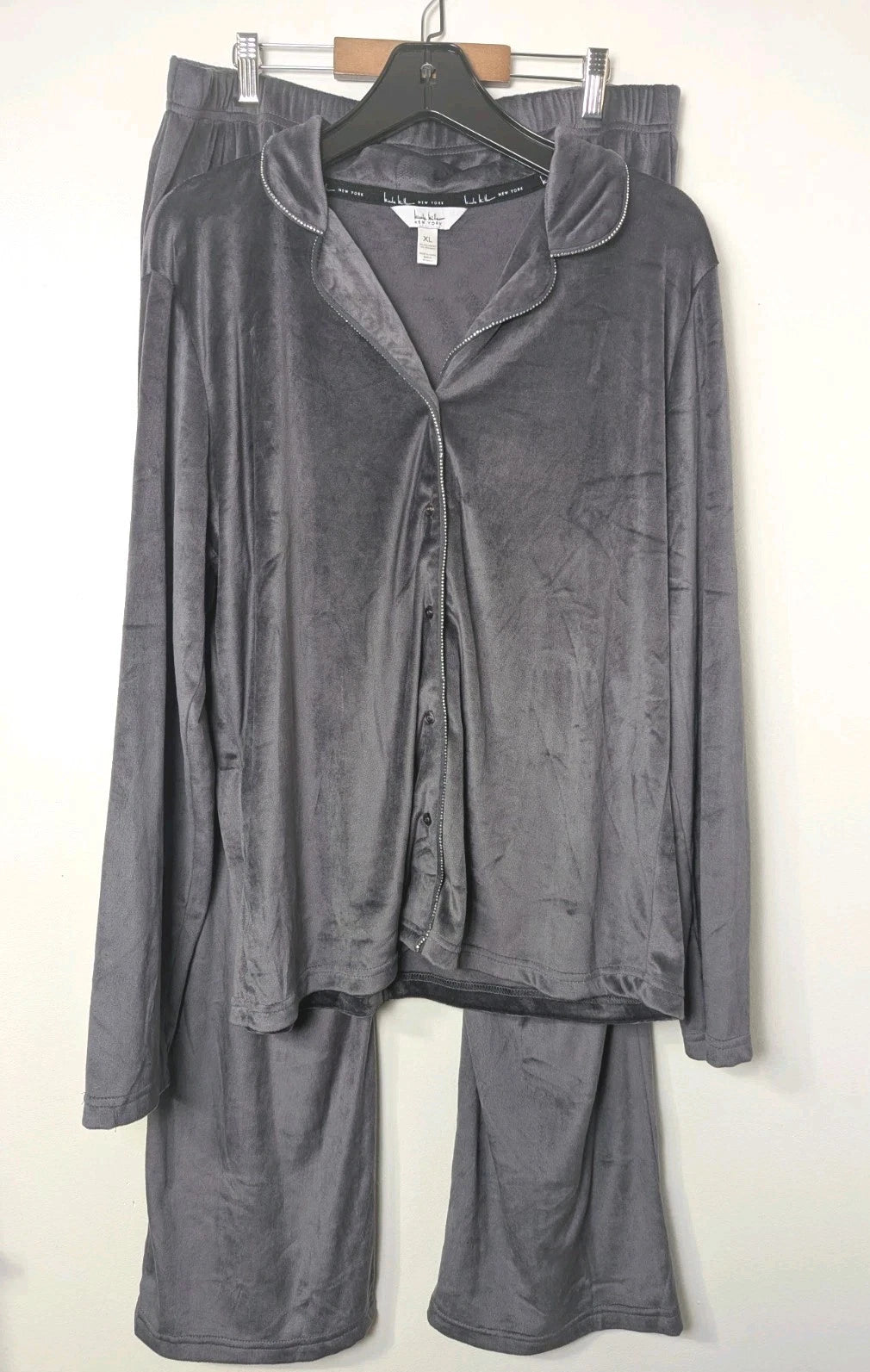 Nicole Miller 2 PC Pajama Set  XL Top Bottom Velvety Soft Sparkle Gray Stretch