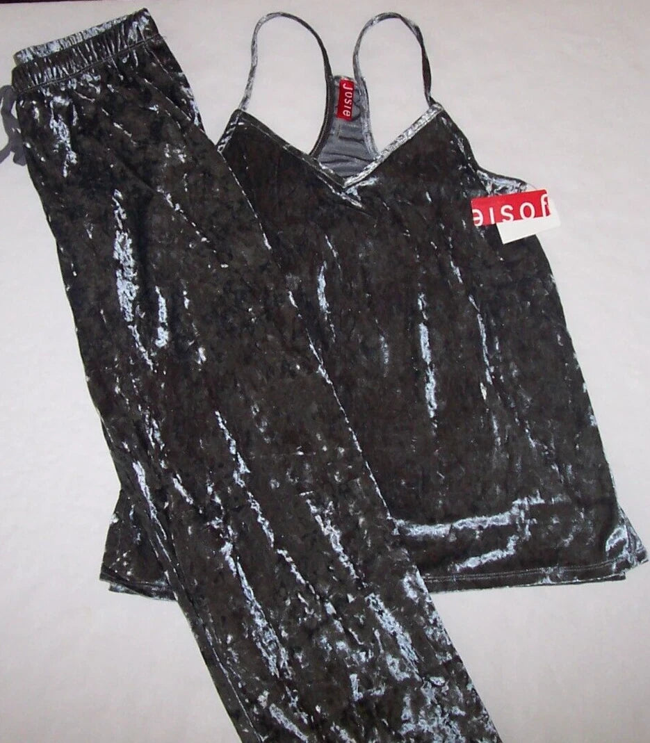 NWT Josie Natori GRANITE GRAY VELVET CRUSH Soft Pajama/Lounge Set S GORGEOUS