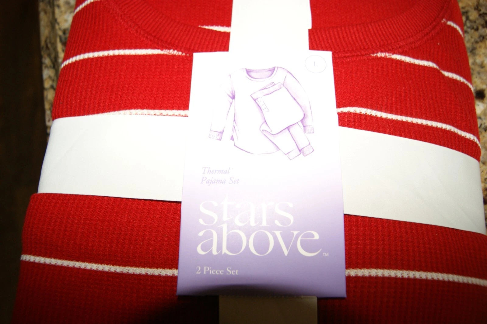 New Womens Stars Above Red & White Thermal Pajama Set.  Size Large