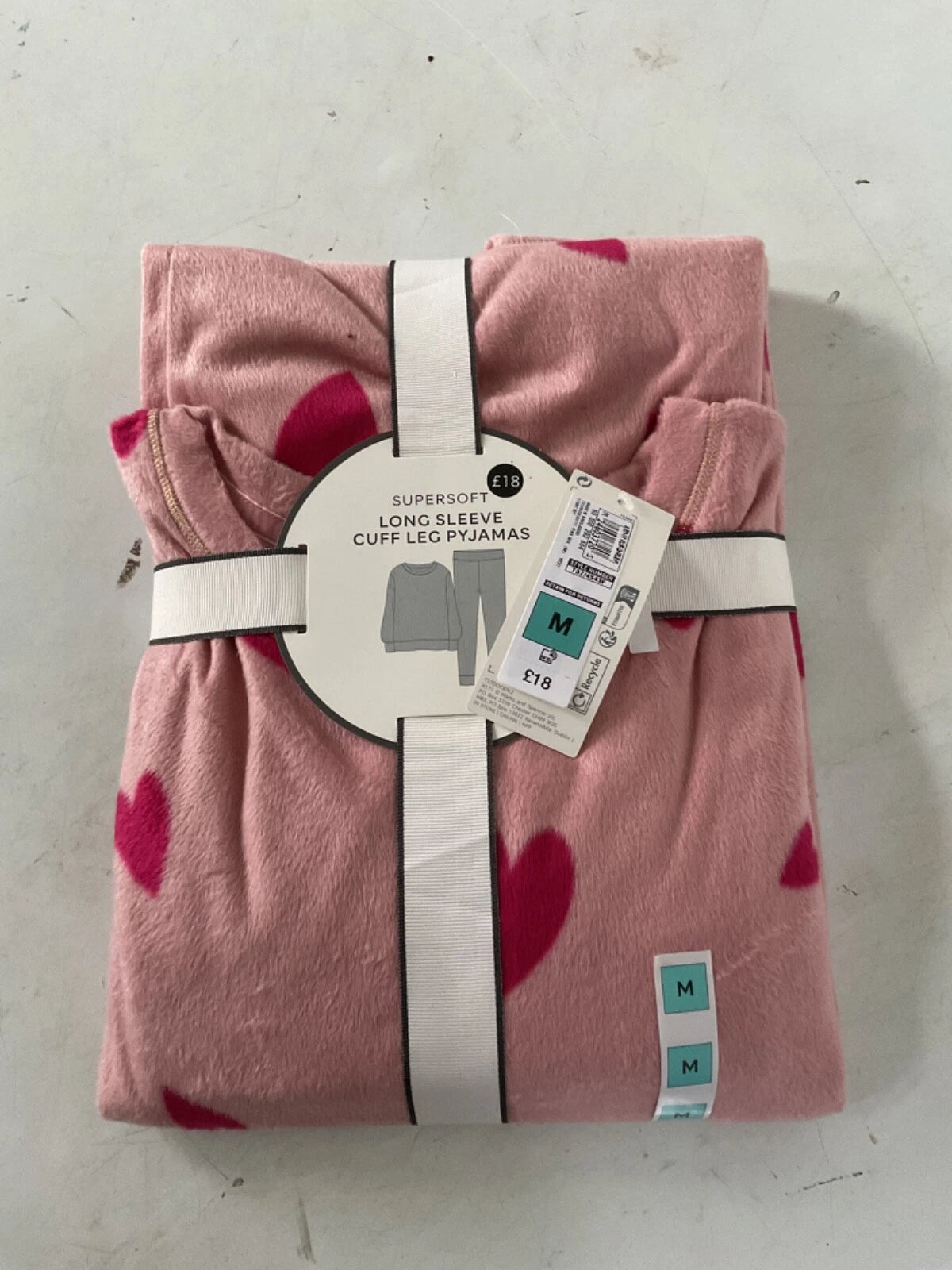 LADIES FLEECE HEART PRINT PYJAMAS SET PINK MIX COLOUR LARGE SIZE