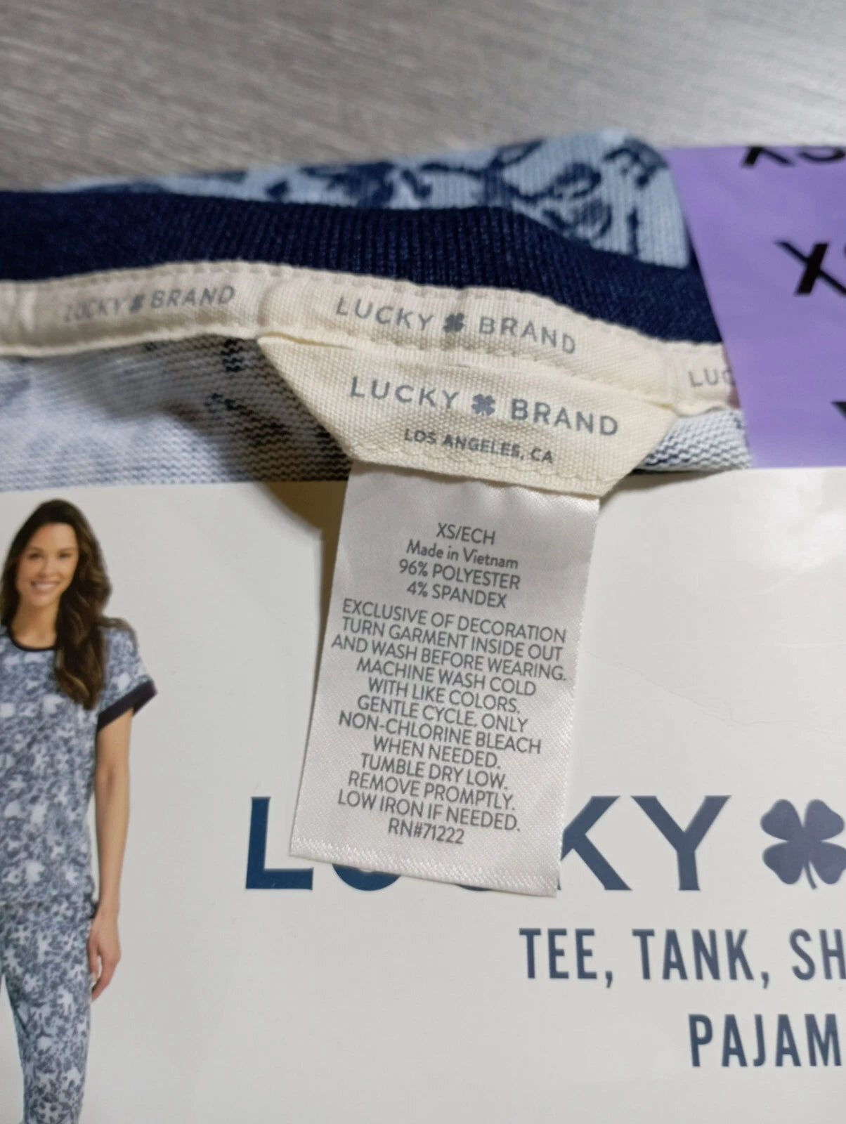 Lucky Brand Pajama Set Womens XS *4PC* Blue Floral Tee Tank Shorts Pants