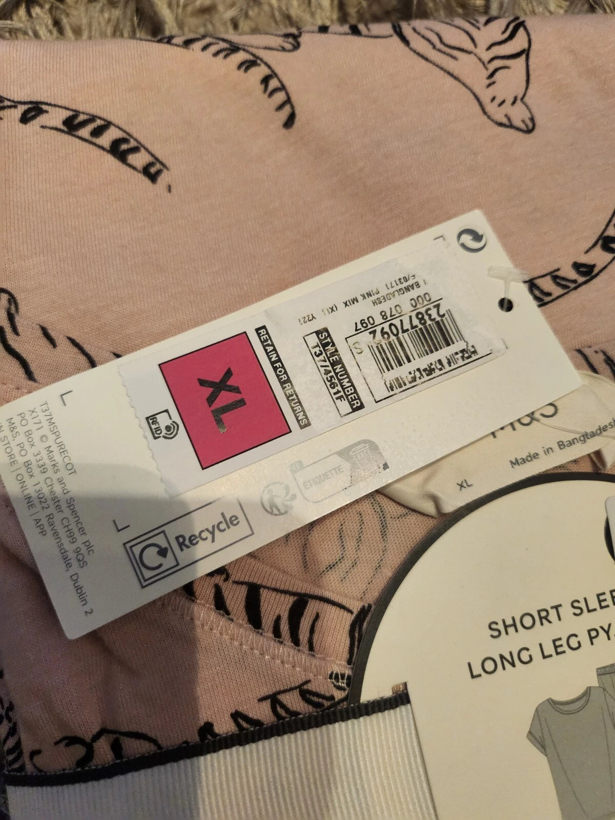 M & S Ladies Pure Cotton Short Sleeve And Long Leg Pyjamas Set,size Xlarge