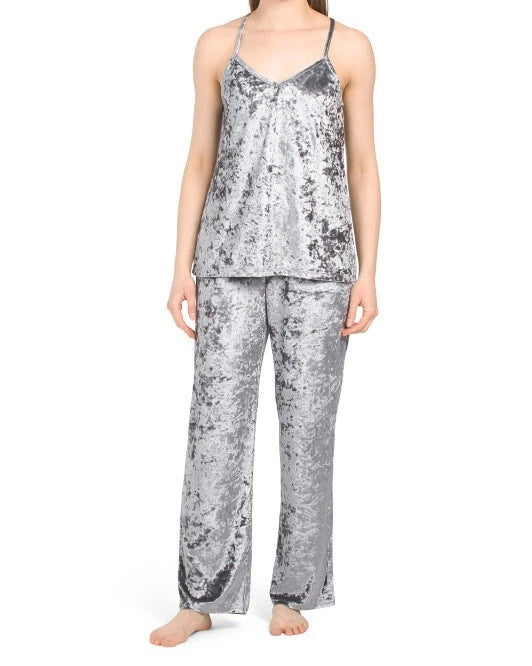 NWT Josie Natori GRANITE GRAY VELVET CRUSH Soft Pajama/Lounge Set S GORGEOUS