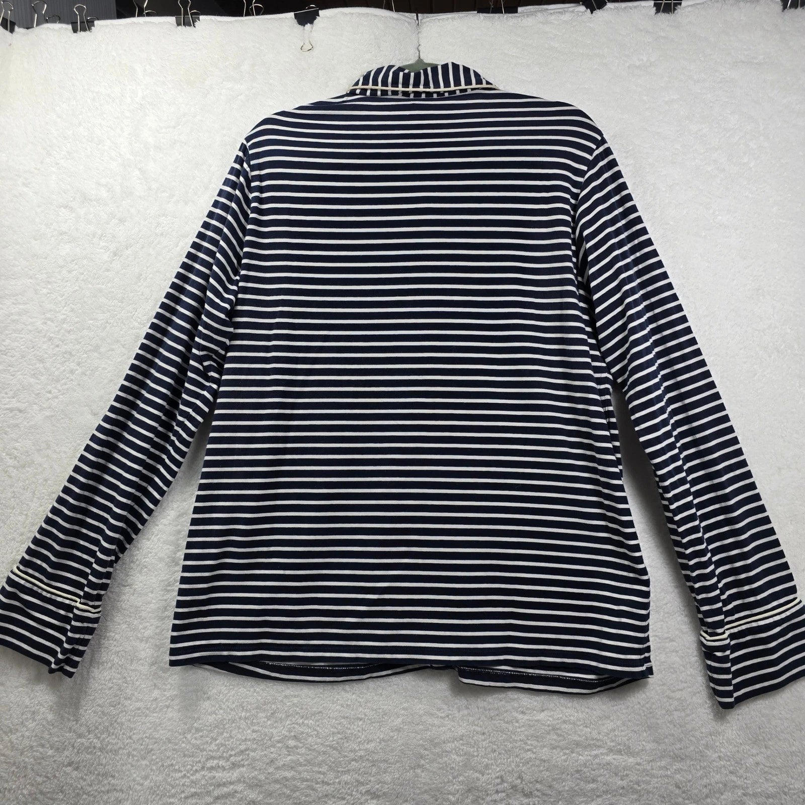 J Crew Womens Pajama Set L Blue White Striped Long Sleeve Sleepwear Lounge Comfy