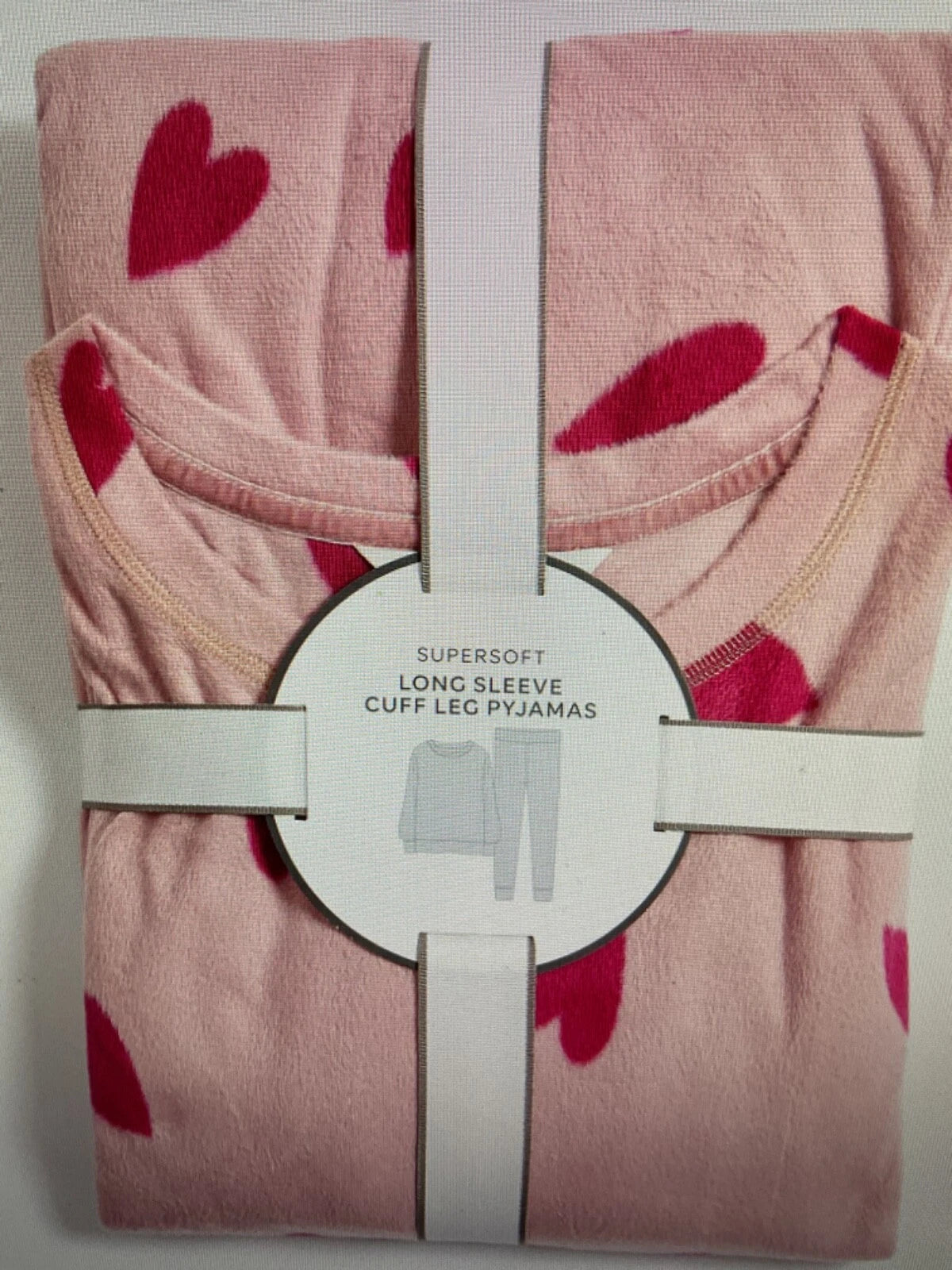 LADIES FLEECE HEART PRINT PYJAMAS SET PINK MIX COLOUR LARGE SIZE