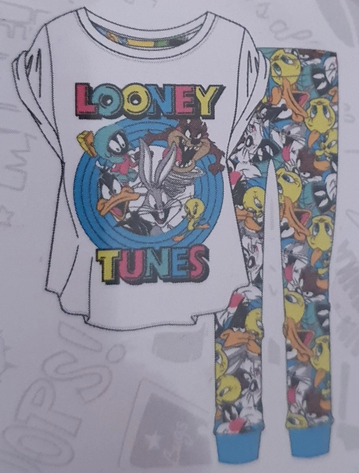 Ladies Pyjamas  Set Nightwear Warner Bros Looney Tunes Size UK 8/10