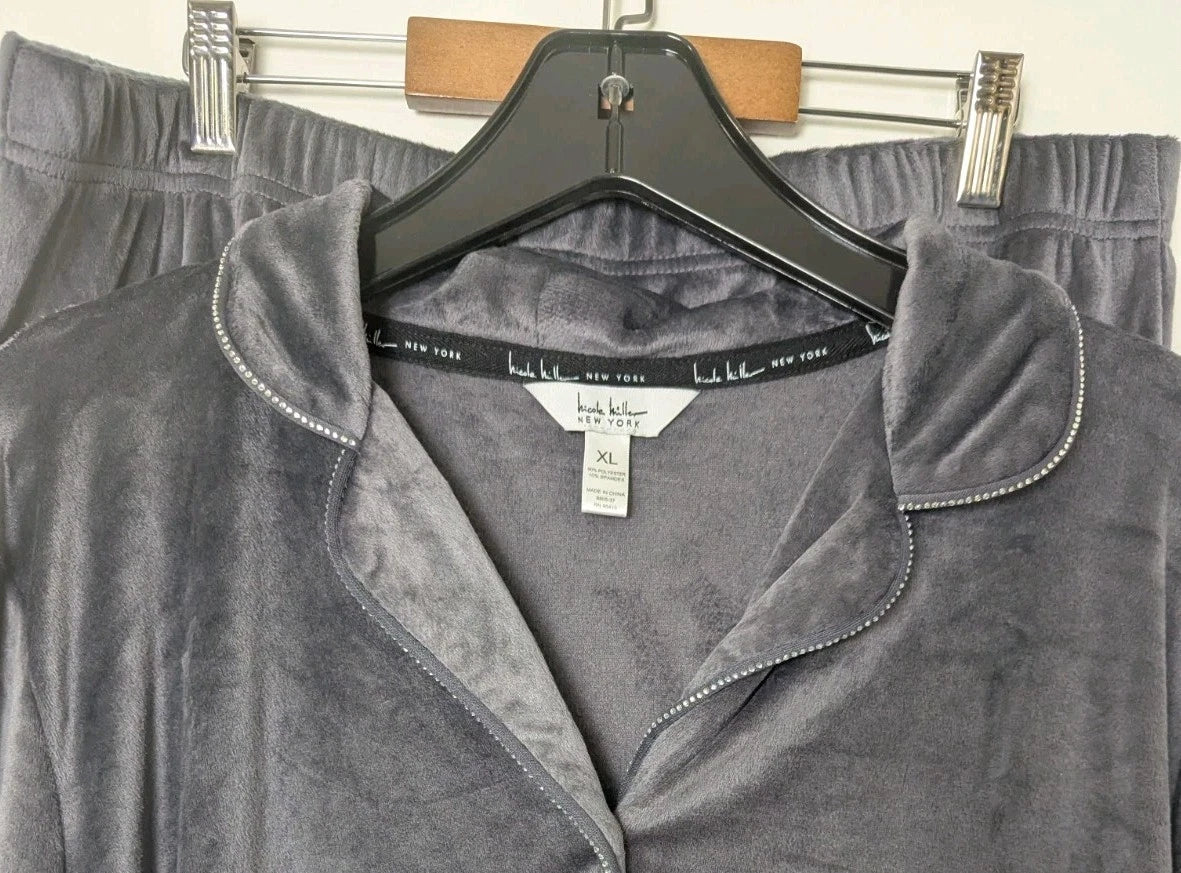 Nicole Miller 2 PC Pajama Set  XL Top Bottom Velvety Soft Sparkle Gray Stretch