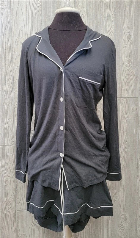 NWT Cosabella M Bella Long Sleeve Top & Boxer Shorts Pajama Set Dk Gray 99586
