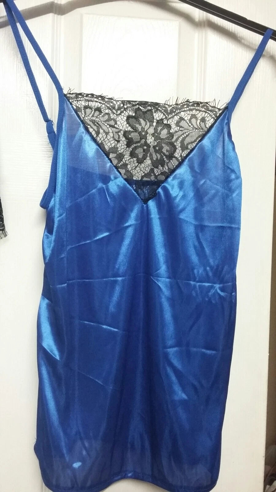 Ladies Sexy Lace & Satin Feel Short Pj Set Blue & Black Suit Sizes 10 12 14 New